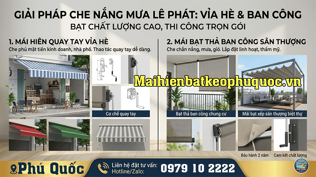Mái hiên bạt kéo lùa Phú Quốc