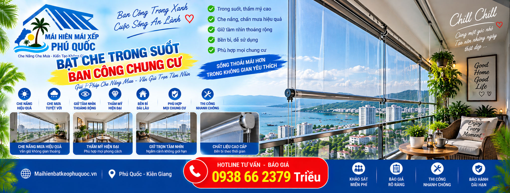 Thi công bạt thả che nắng mưa trong suốt