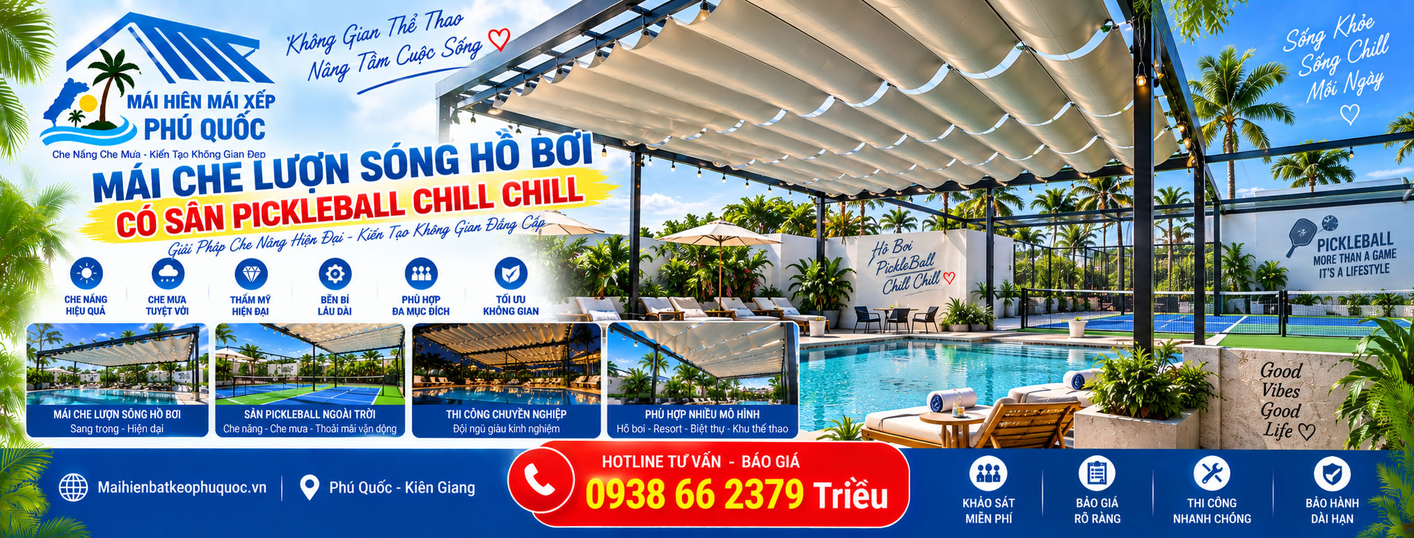 Thi công mái che di động quán cafe phú Quốc