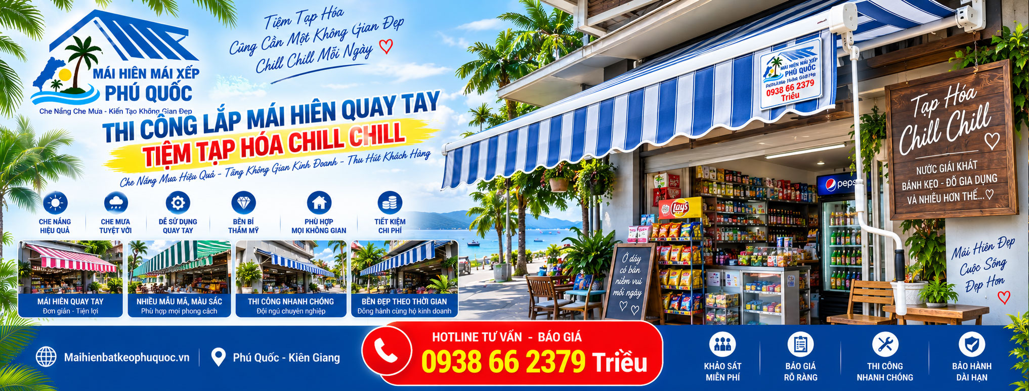 Lắp mái hiên quay tay tai Phú Quốc Kiên Giang